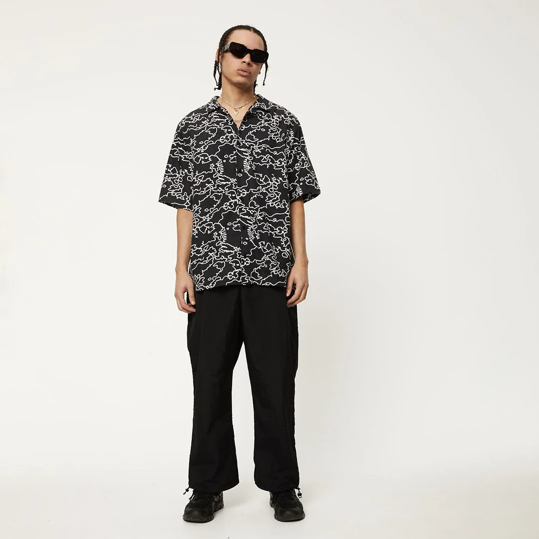 AFENDS Mens Script - Cuban Short Sleeve Shirt - Black Camo