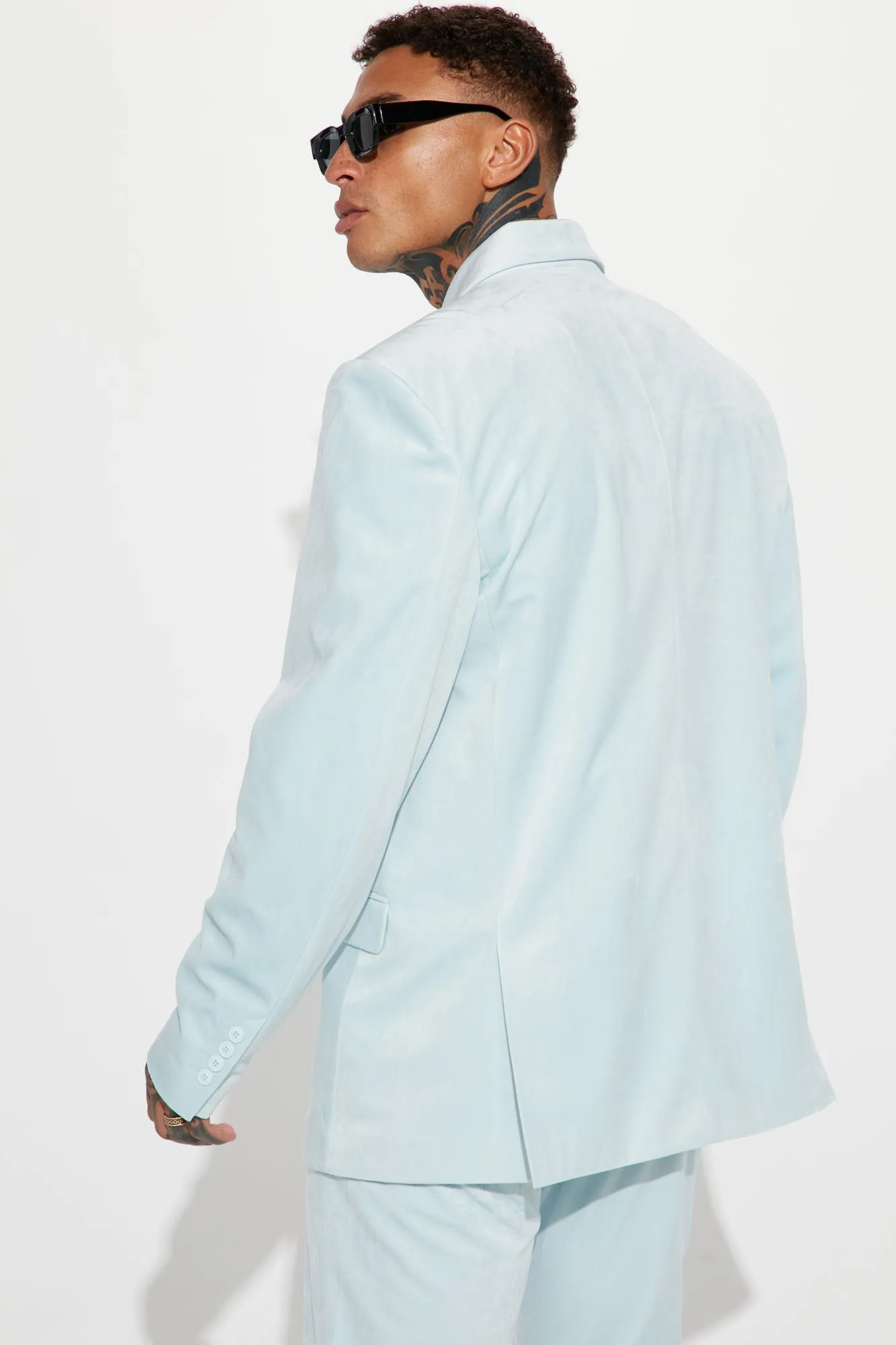 Alessandro Double Breasted Velvet Suit Jacket - Dusty Blue