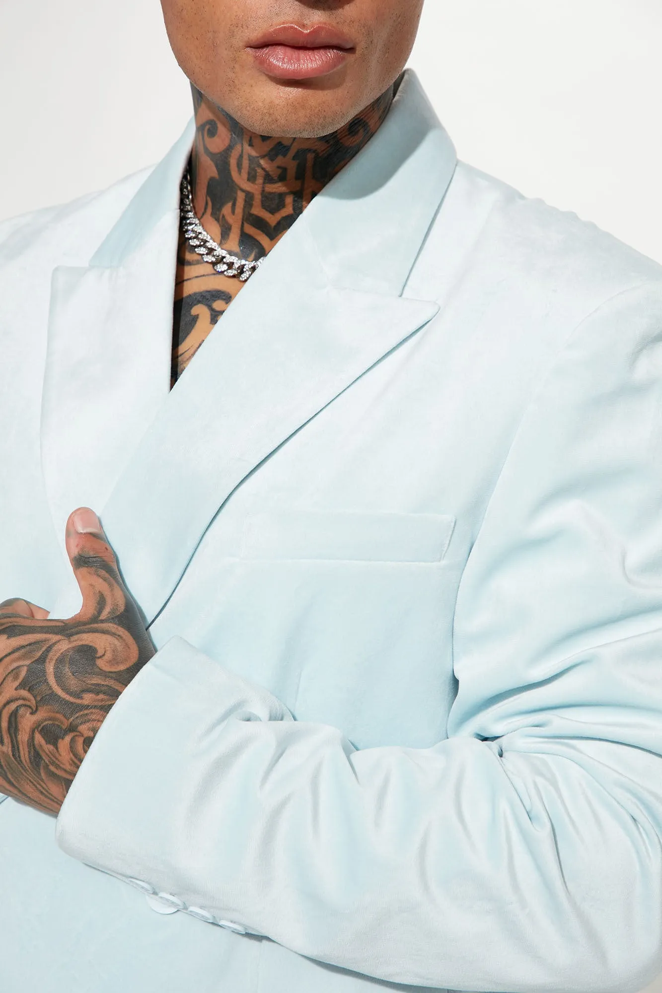 Alessandro Double Breasted Velvet Suit Jacket - Dusty Blue