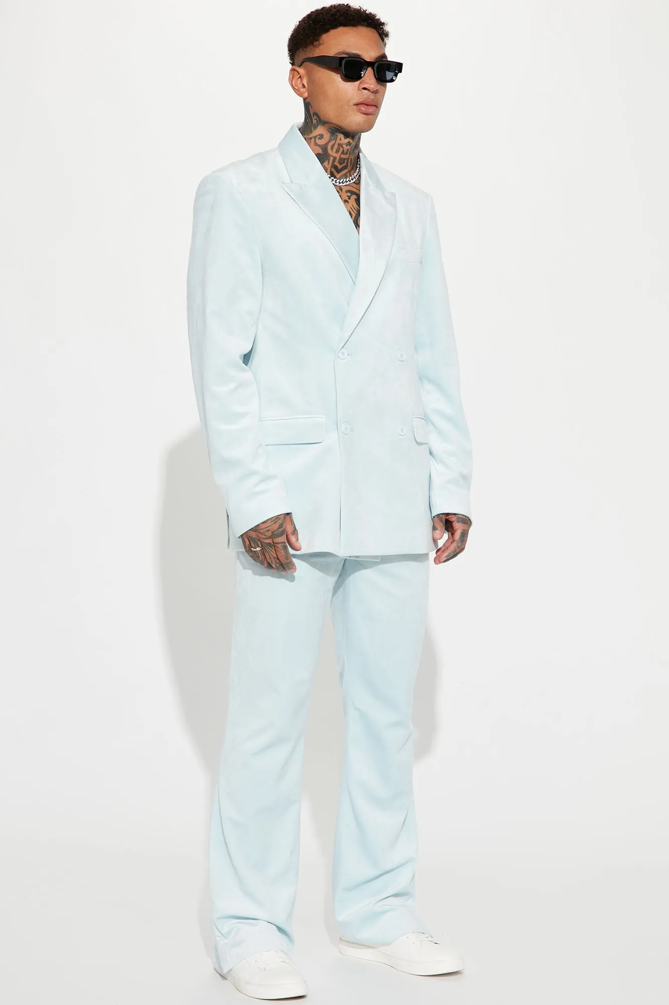 Alessandro Double Breasted Velvet Suit Jacket - Dusty Blue