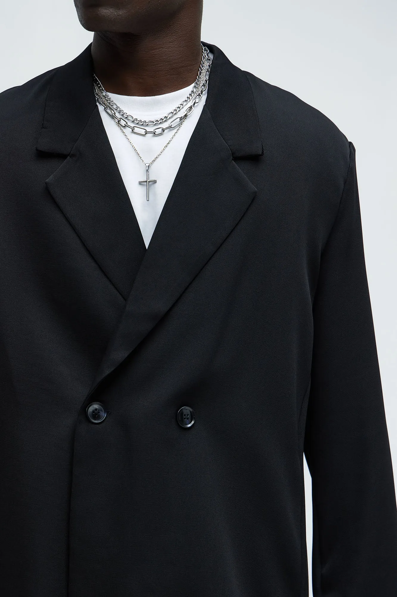 Anchor Double Breasted Suit Jacket - Black