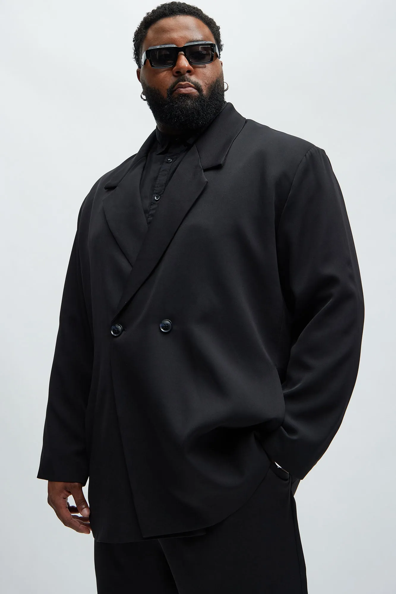 Anchor Double Breasted Suit Jacket - Black