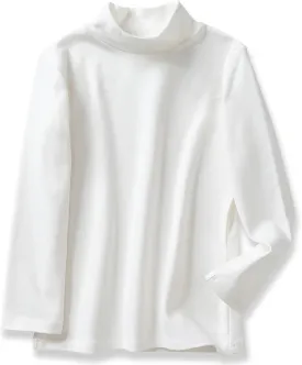 Boys Girls Turtleneck Long Sleeve Soft Cotton Mock Neck Shirt Solid Color Basic Tee Tops, Size 2T-12 Years