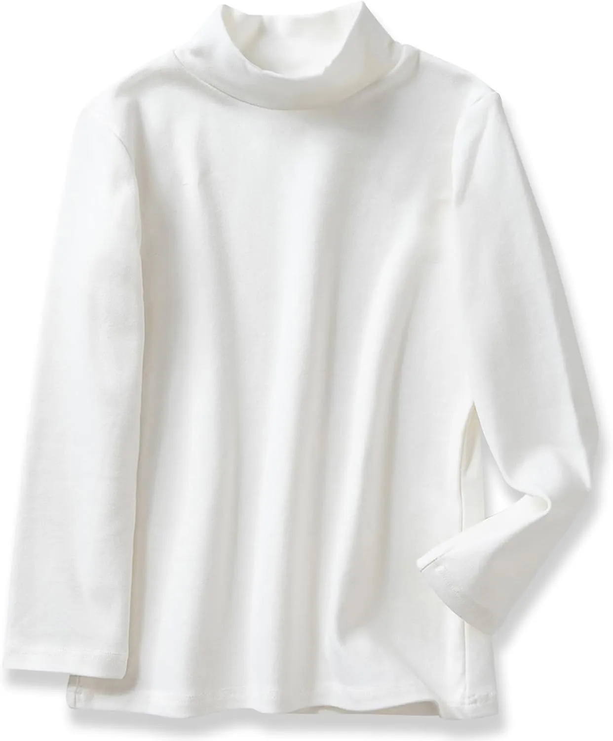 Boys Girls Turtleneck Long Sleeve Soft Cotton Mock Neck Shirt Solid Color Basic Tee Tops, Size 2T-12 Years