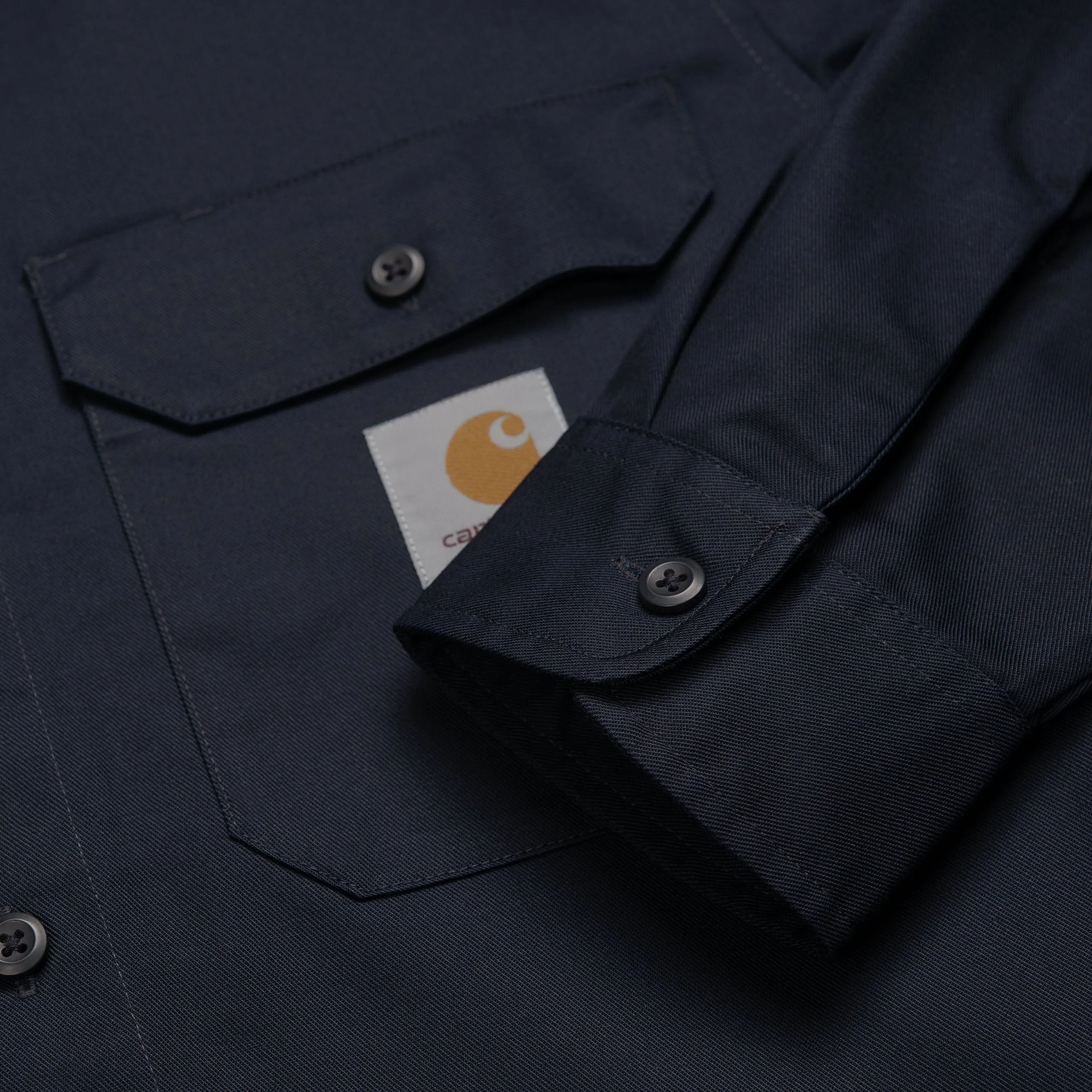 Dark Navy Carhartt WIP Master Shirt - Mens Slim-Fit Long Sleeve Button-Up