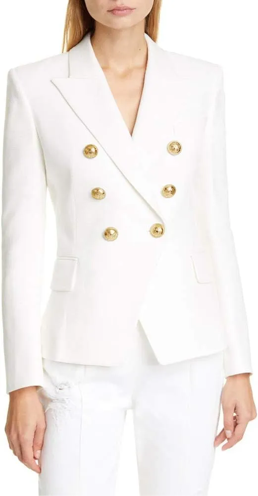chouyatou Women's Vintage Double Breasted Slim Fit Dress Suit Blazer Jacket