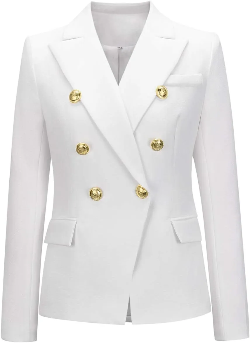 chouyatou Women's Vintage Double Breasted Slim Fit Dress Suit Blazer Jacket
