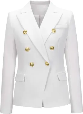 chouyatou Women's Vintage Double Breasted Slim Fit Dress Suit Blazer Jacket