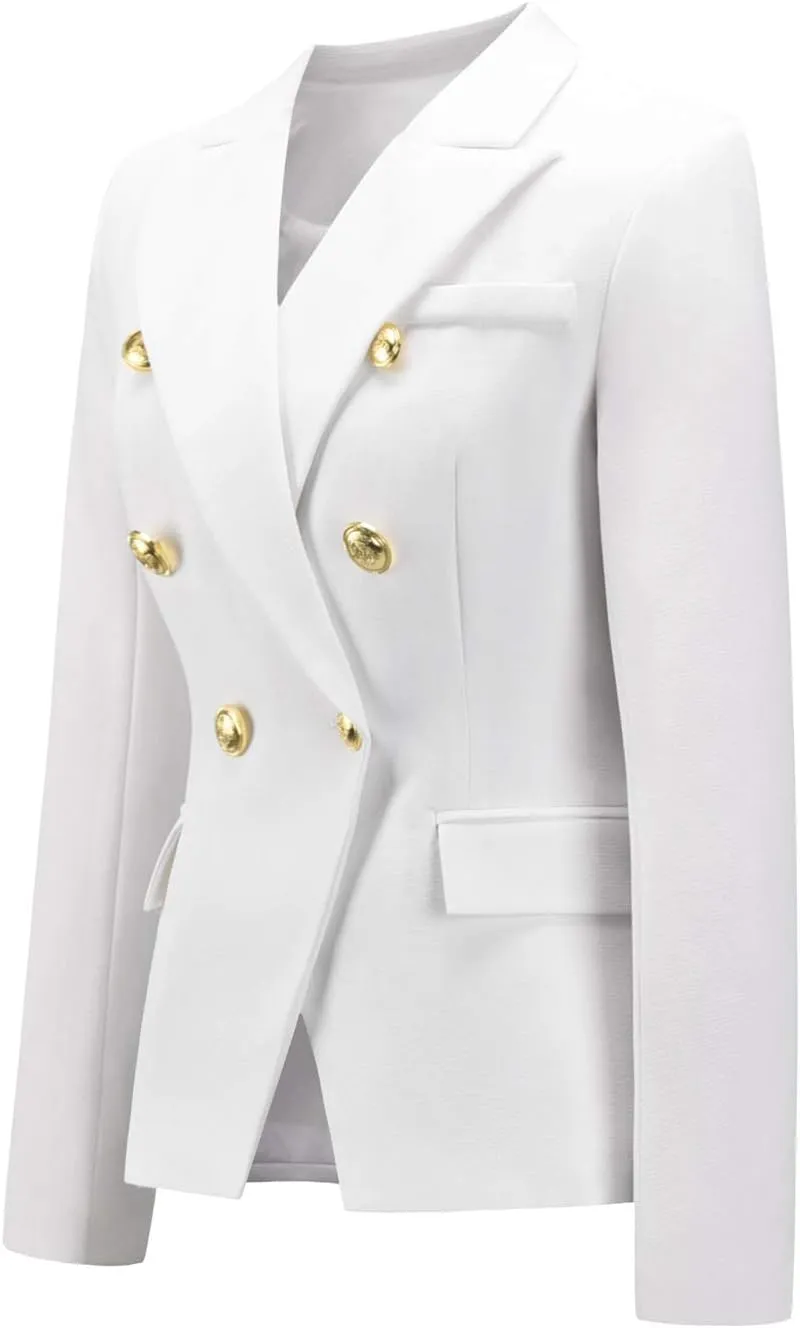 chouyatou Women's Vintage Double Breasted Slim Fit Dress Suit Blazer Jacket