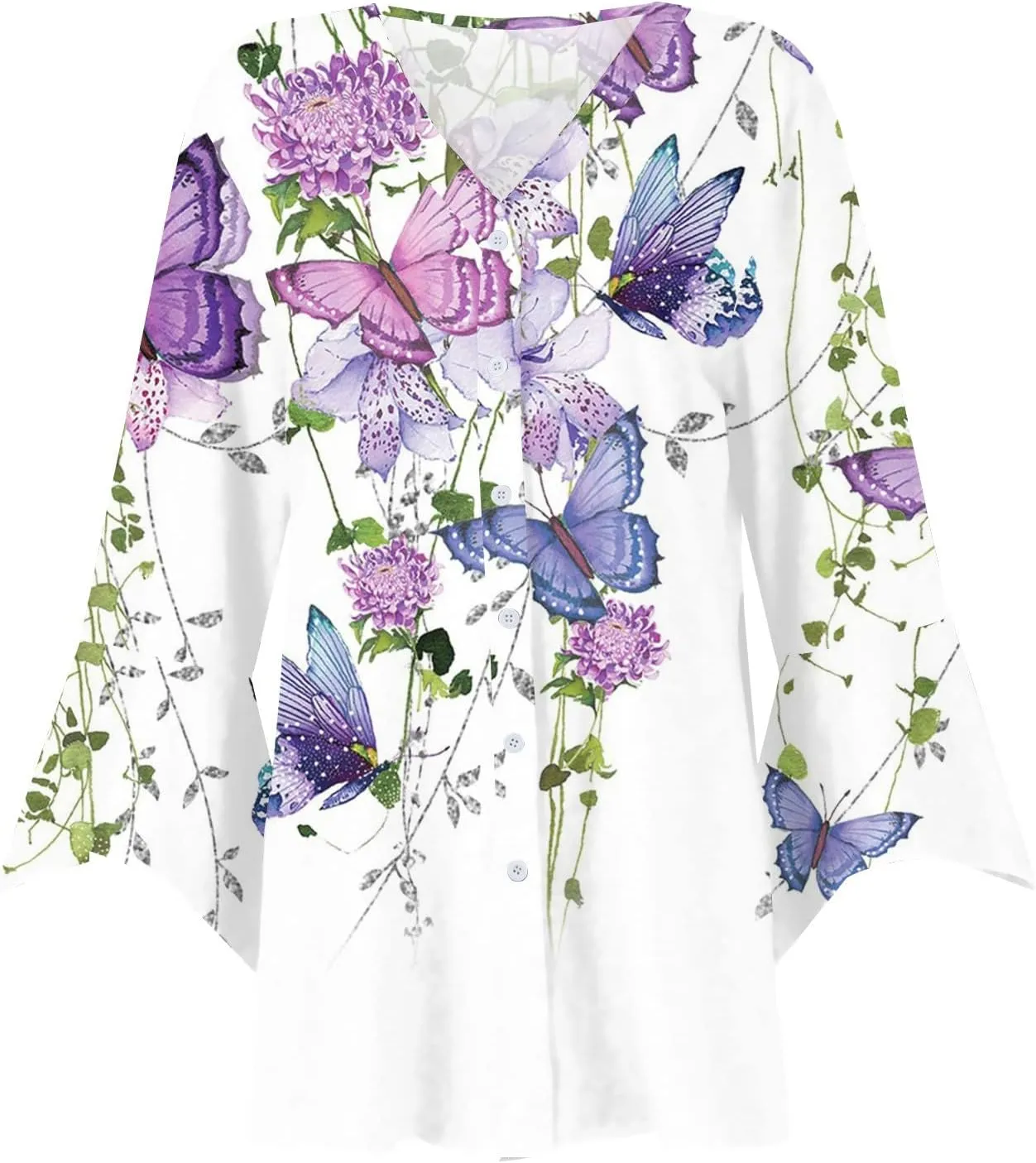 Cover Up for Women Kimonos Summer Swimsuit Ruffle Cardigan 2025 Floral 3/4 Length Sleeve Button Down Cover Up Boho Top