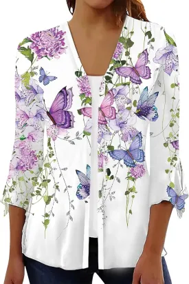 Cover Up for Women Kimonos Summer Swimsuit Ruffle Cardigan 2025 Floral 3/4 Length Sleeve Button Down Cover Up Boho Top