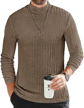 Ekouaer Men's Mock Turtleneck Shirts Long Sleeve Underwear Tops Fleece Ribbed Knit Pullover Sweater Basic Thermal Sweatshirts