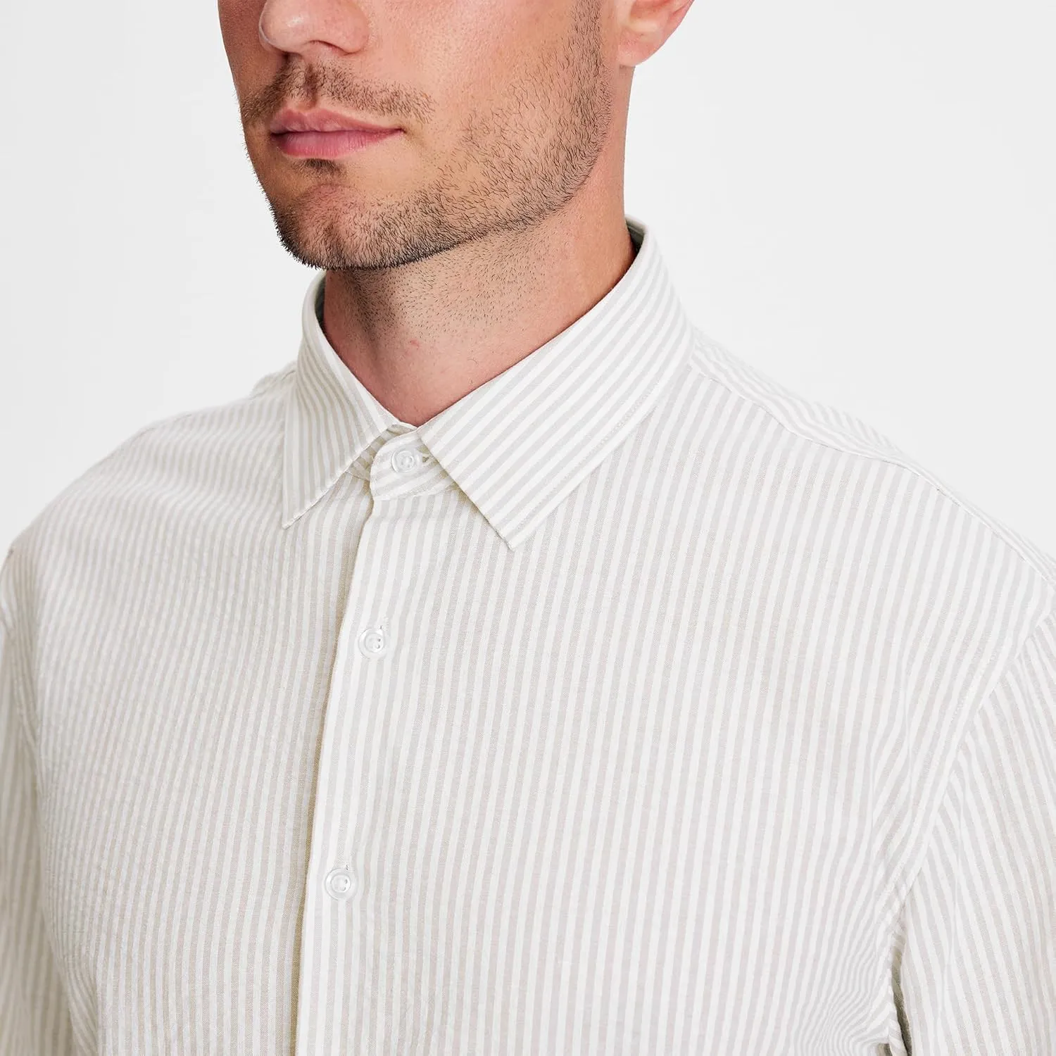 Esabel.C Seersucker Mens Dress Shirts Striped Cotton Casual Business Button Down Shirts for Men