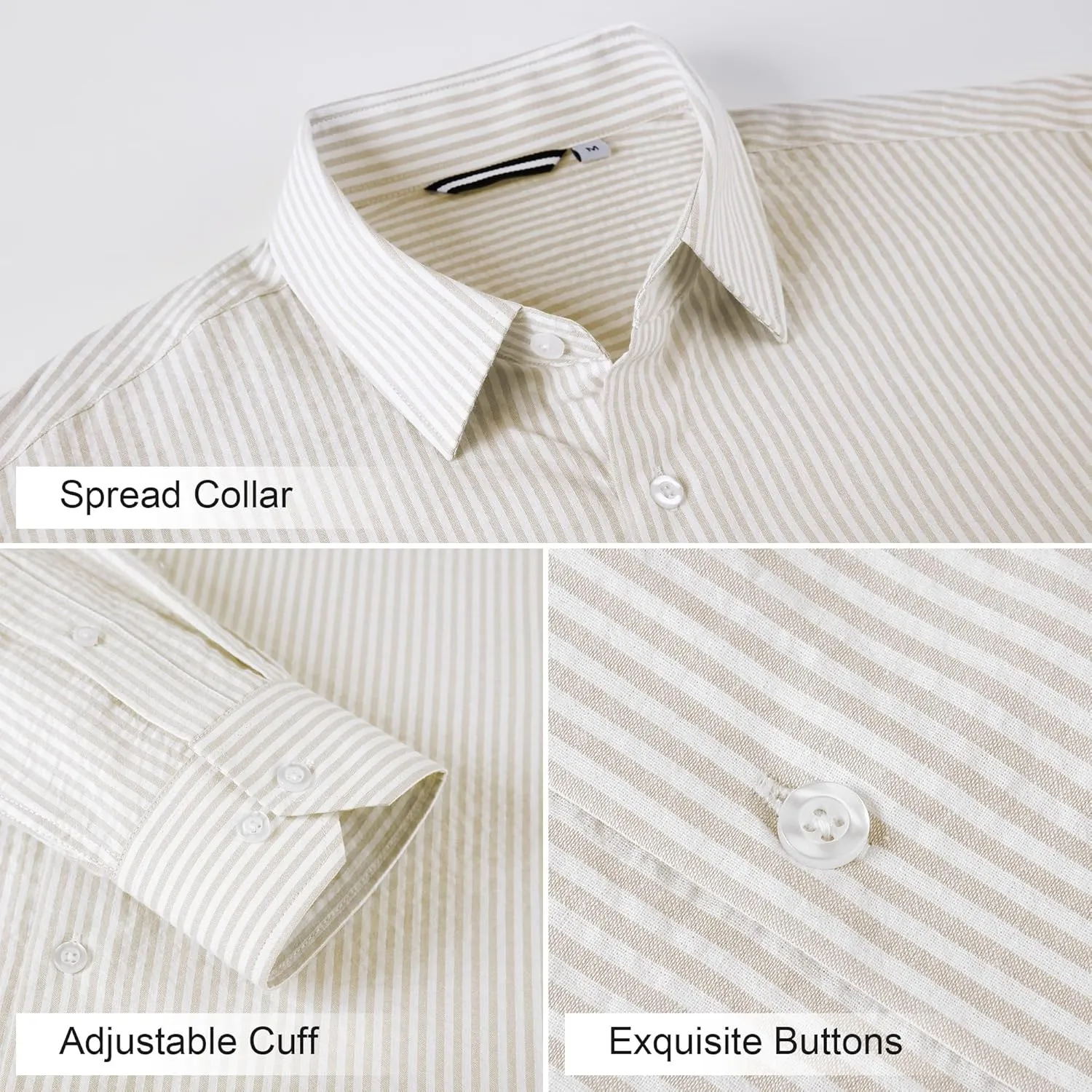 Esabel.C Seersucker Mens Dress Shirts Striped Cotton Casual Business Button Down Shirts for Men