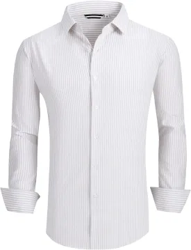 Esabel.C Seersucker Mens Dress Shirts Striped Cotton Casual Business Button Down Shirts for Men