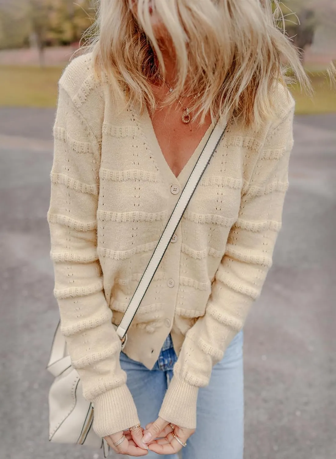 EVALESS Cardigan Sweaters for Women Button Down Open Front Lightweight V Neck Sweater Crochet Tops Fall Winter Outfits