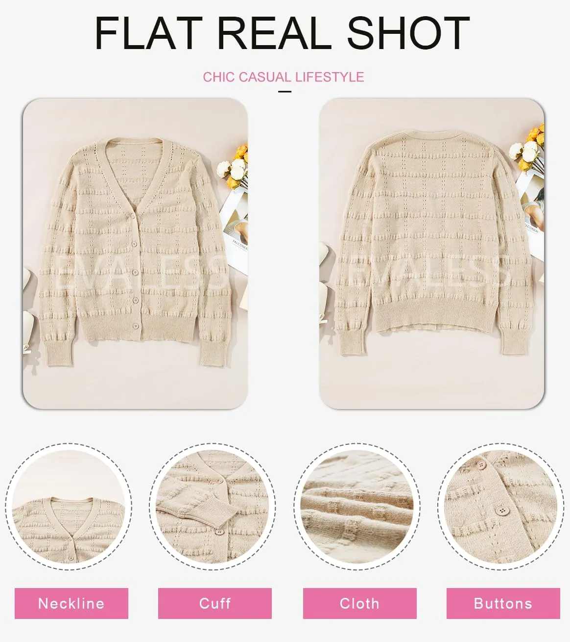 EVALESS Cardigan Sweaters for Women Button Down Open Front Lightweight V Neck Sweater Crochet Tops Fall Winter Outfits