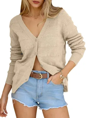 EVALESS Cardigan Sweaters for Women Button Down Open Front Lightweight V Neck Sweater Crochet Tops Fall Winter Outfits