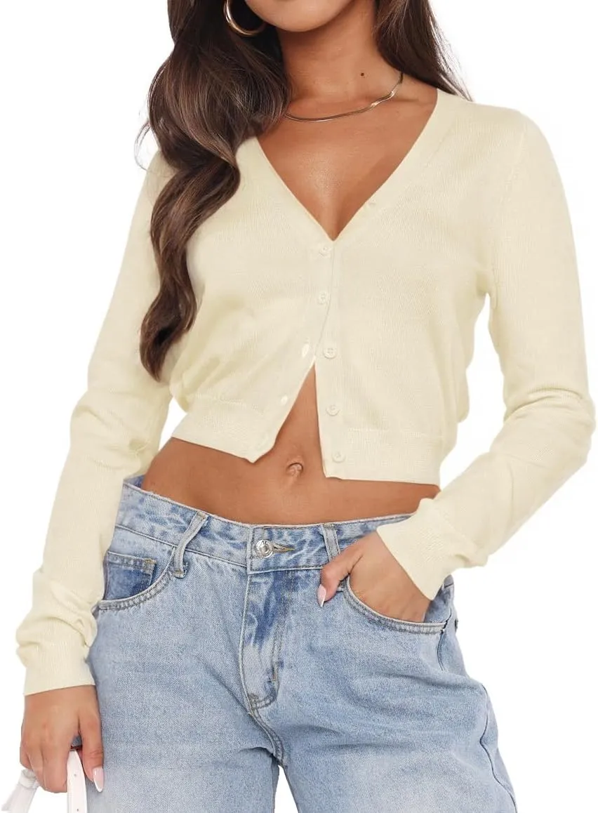Ezbelle Women's Long Sleeve Open Front Cropped Lightweight Cardigan Sweater Button Down Shirt 2025 Fall Tops