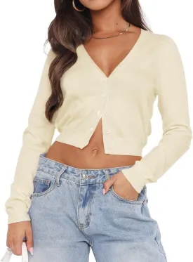Ezbelle Women's Long Sleeve Open Front Cropped Lightweight Cardigan Sweater Button Down Shirt 2025 Fall Tops