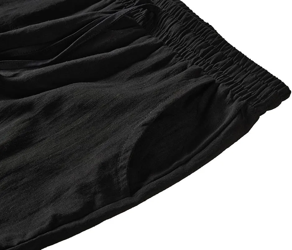 FANARCHER Mens Lightweight Cotton Linen Pants Casual Trousers Drawstring Yoga Beach Pants with Pockets