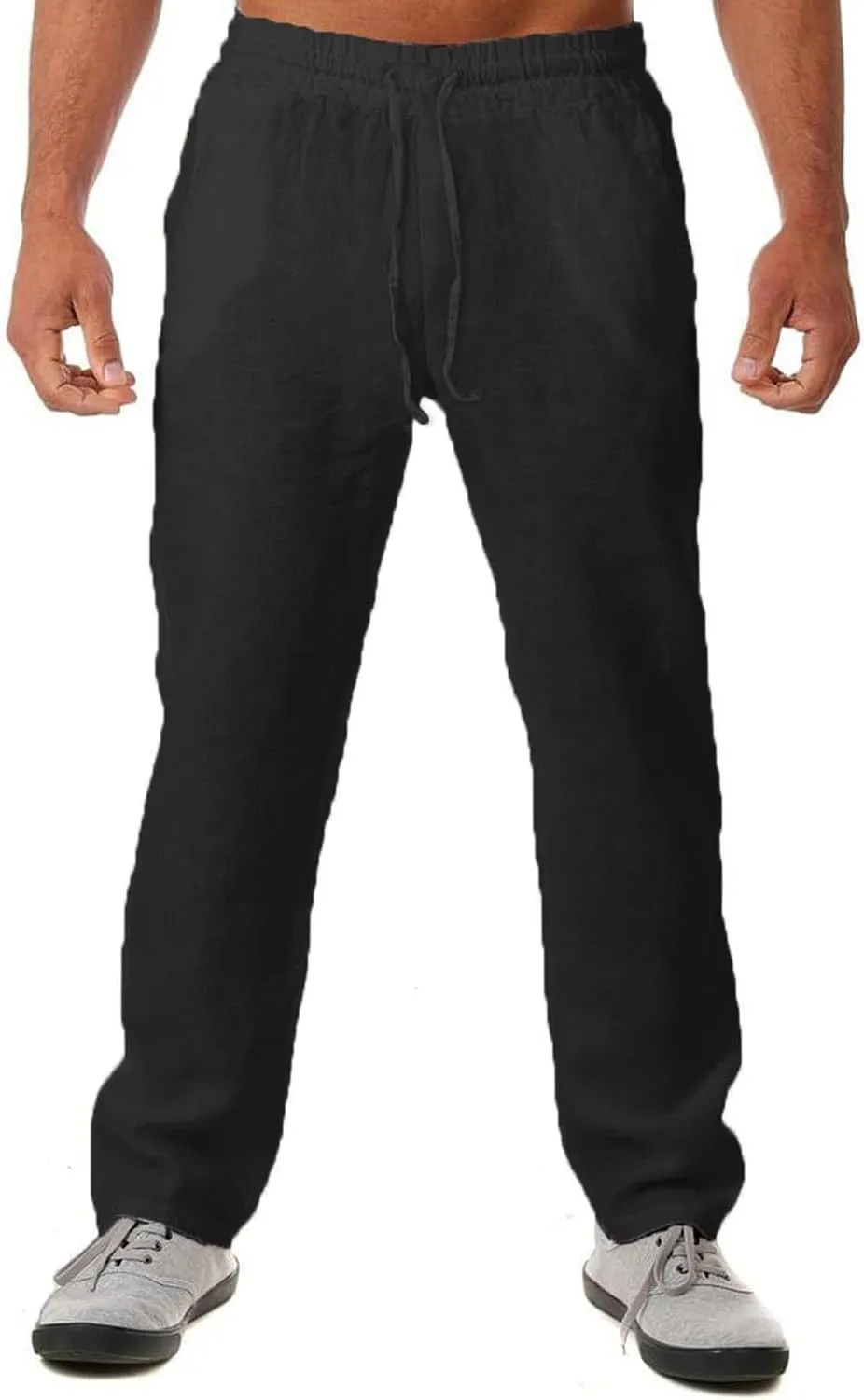 FANARCHER Mens Lightweight Cotton Linen Pants Casual Trousers Drawstring Yoga Beach Pants with Pockets
