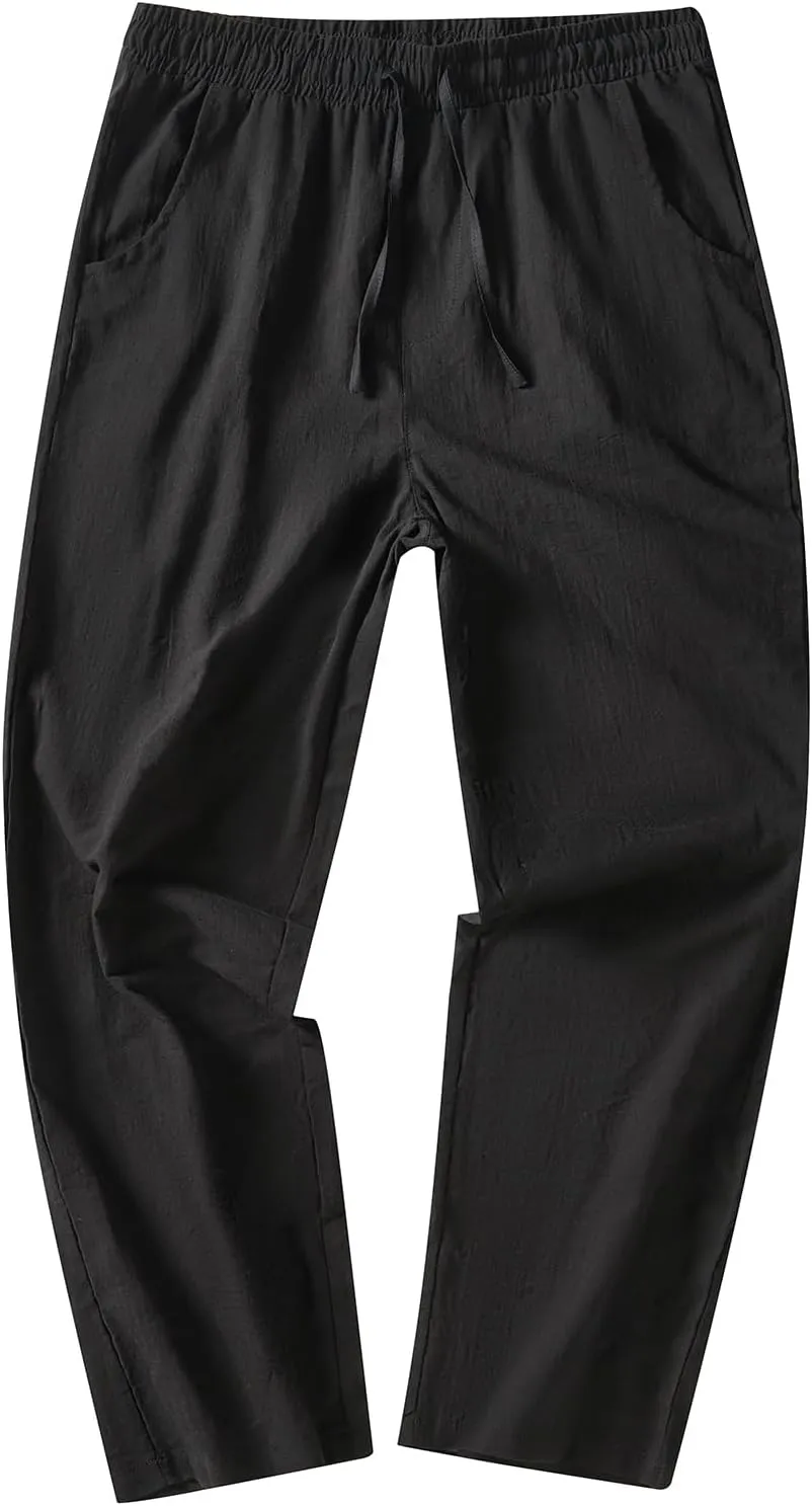 FANARCHER Mens Lightweight Cotton Linen Pants Casual Trousers Drawstring Yoga Beach Pants with Pockets