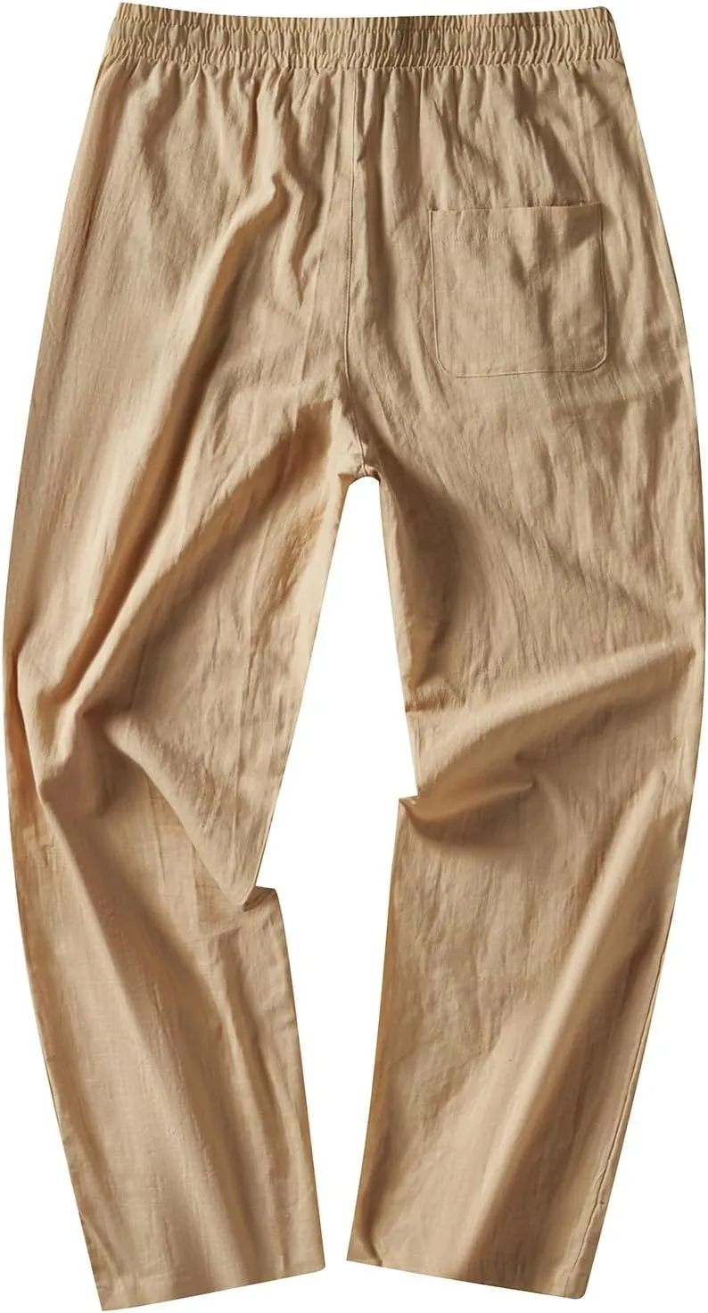 FANARCHER Mens Lightweight Cotton Linen Pants Casual Trousers Drawstring Yoga Beach Pants with Pockets