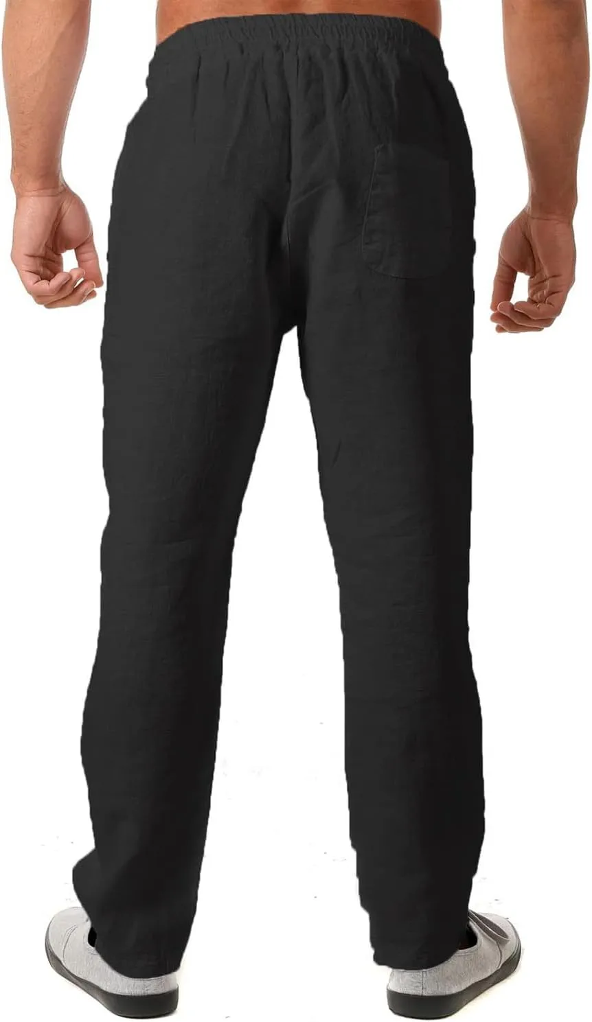 FANARCHER Mens Lightweight Cotton Linen Pants Casual Trousers Drawstring Yoga Beach Pants with Pockets