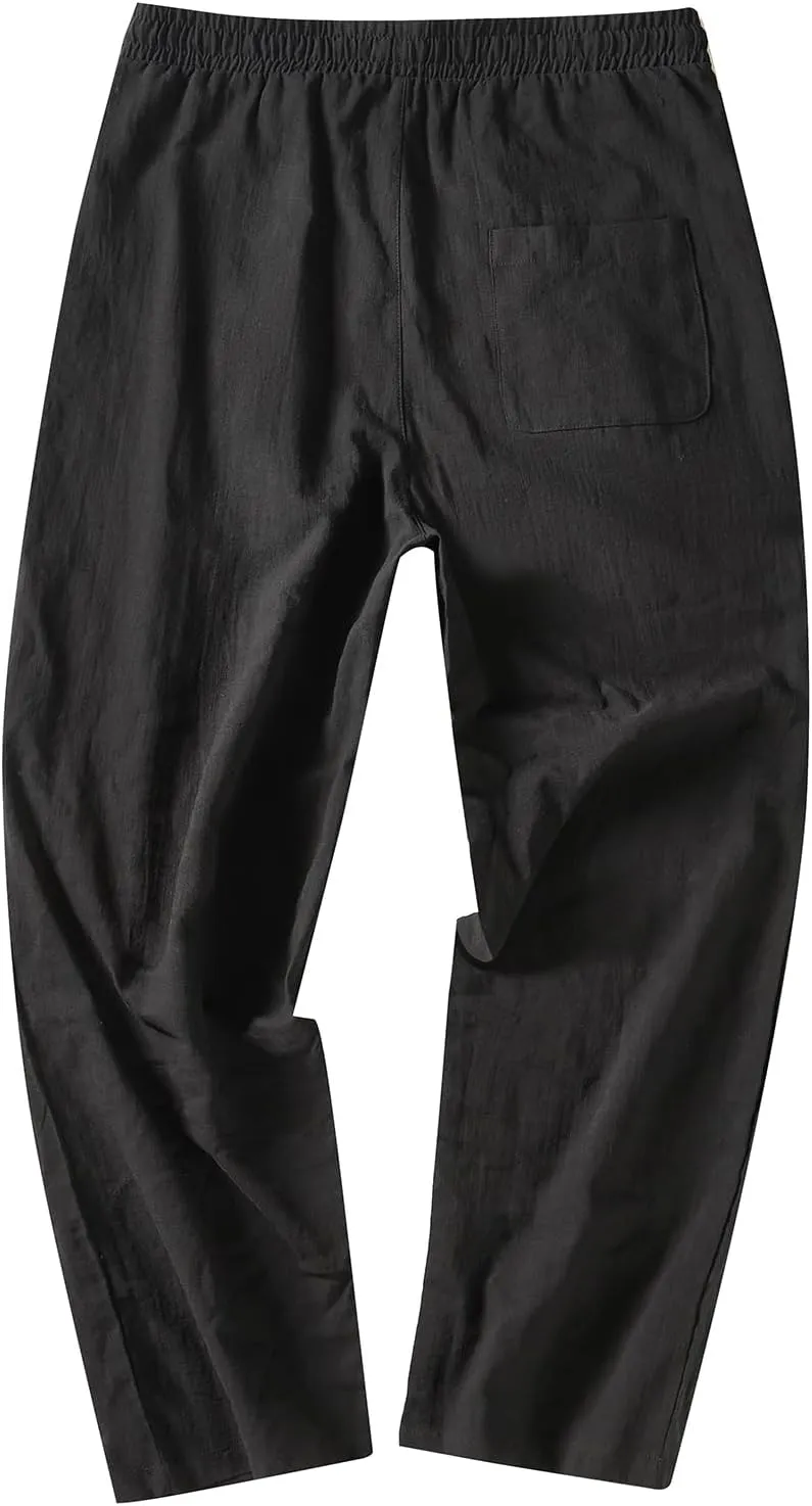 FANARCHER Mens Lightweight Cotton Linen Pants Casual Trousers Drawstring Yoga Beach Pants with Pockets