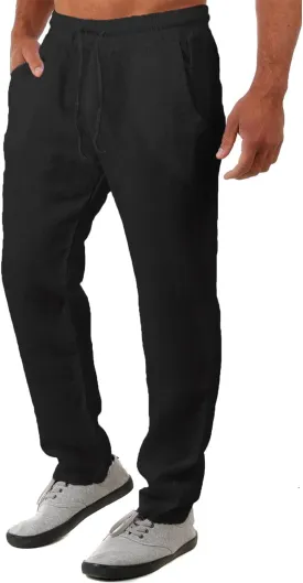 FANARCHER Mens Lightweight Cotton Linen Pants Casual Trousers Drawstring Yoga Beach Pants with Pockets