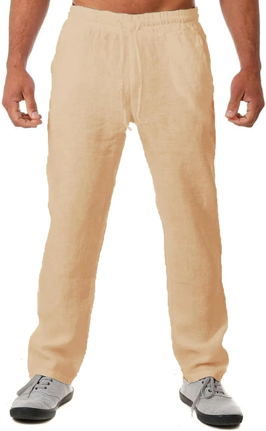 FANARCHER Mens Lightweight Cotton Linen Pants Casual Trousers Drawstring Yoga Beach Pants with Pockets