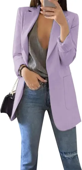 FLITAY Womens Long Sleeve Solid Color Blazer Open Front Slim Fit Work Jackets Coat