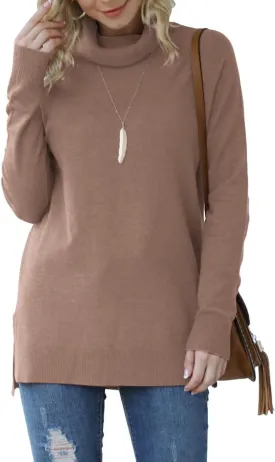 HWOKEFEIYU Women 2024 Fall Trendy Casual Sweater Turtleneck Long Sleeve Sweaters Pullover