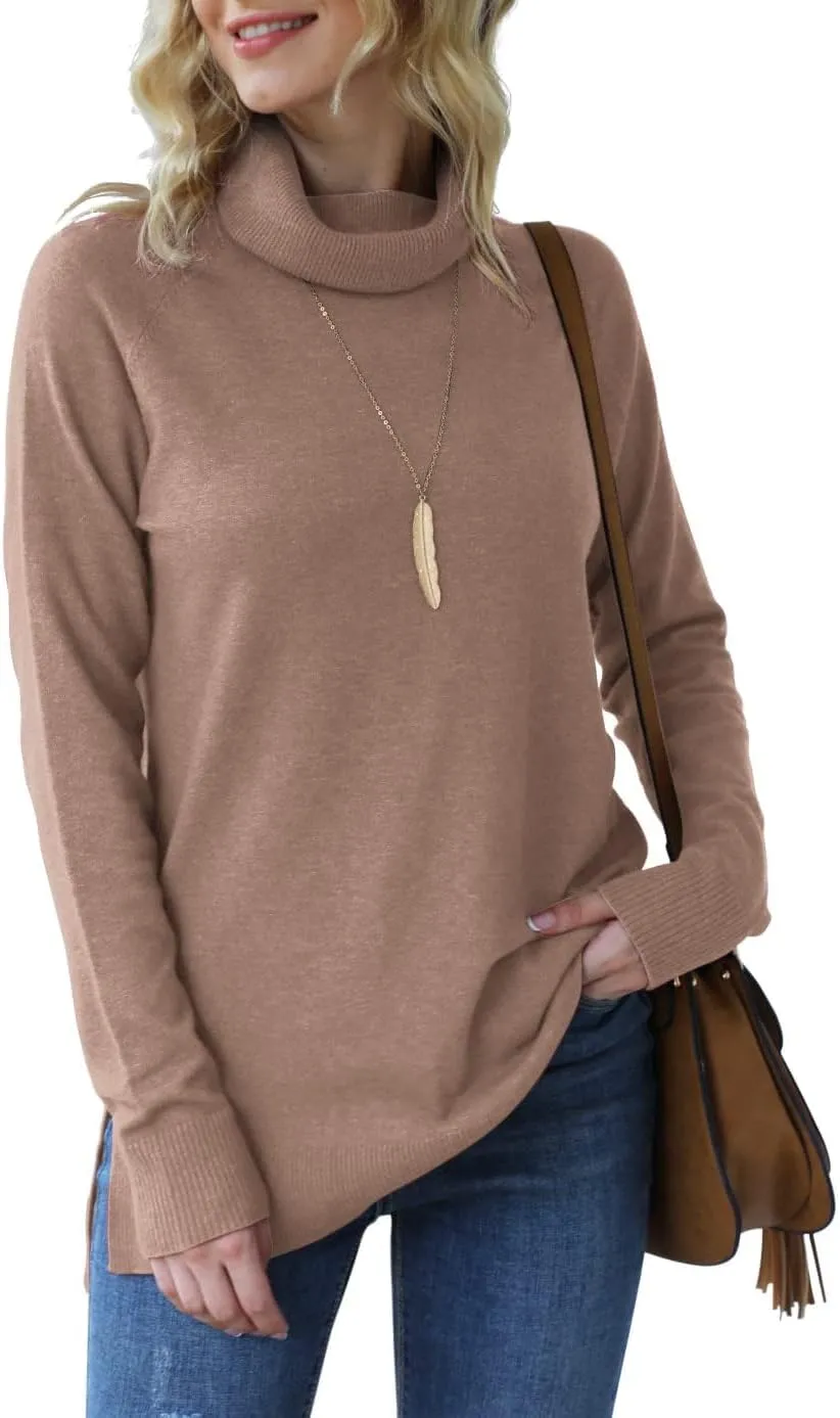 HWOKEFEIYU Women 2024 Fall Trendy Casual Sweater Turtleneck Long Sleeve Sweaters Pullover