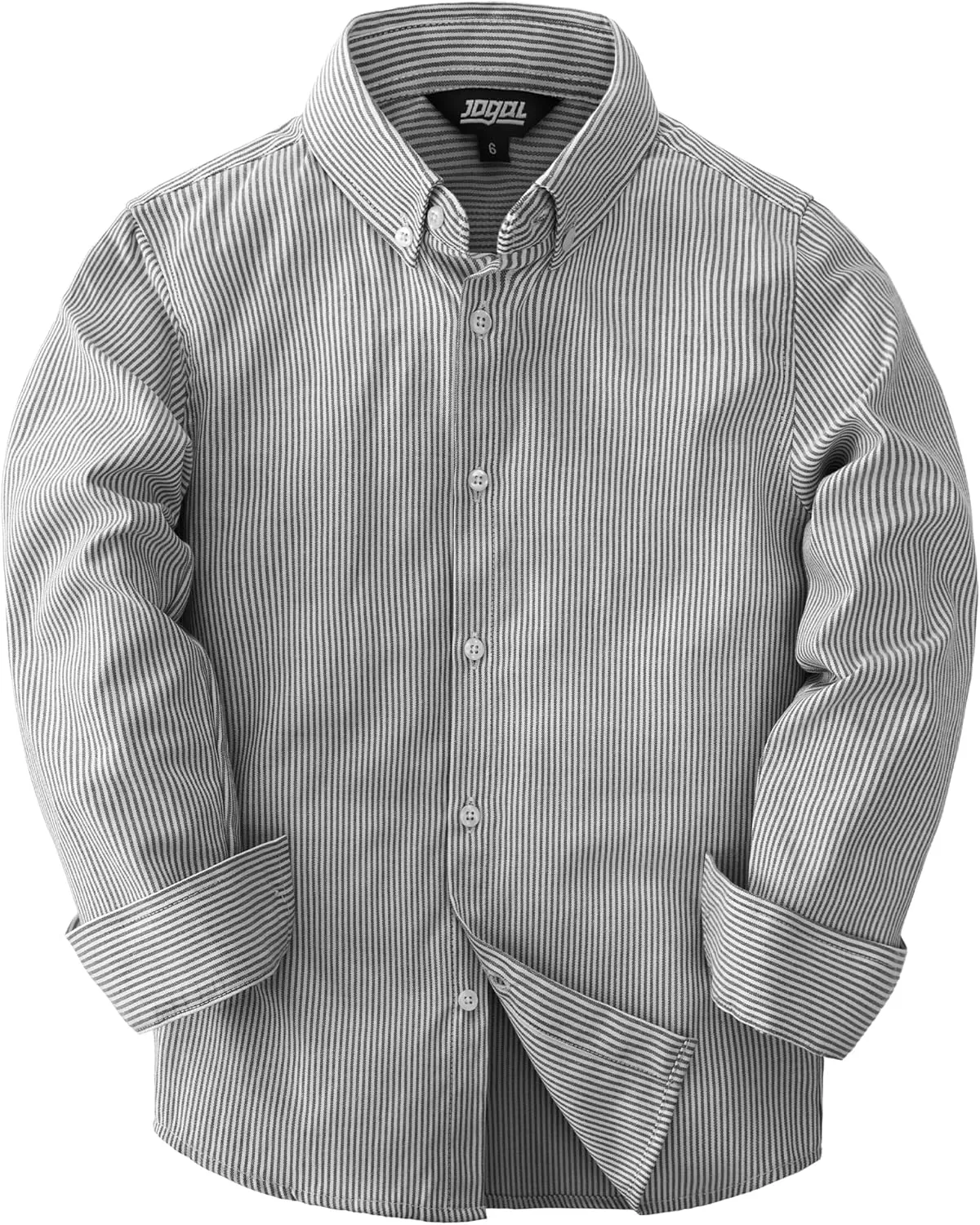JOGAL Boys Long Sleeve Oxford Dress Shirts Casual Button Down Shirts Striped Tops for 6-14 Years