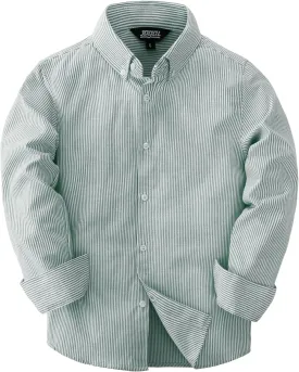 JOGAL Boys Long Sleeve Oxford Dress Shirts Casual Button Down Shirts Striped Tops for 6-14 Years
