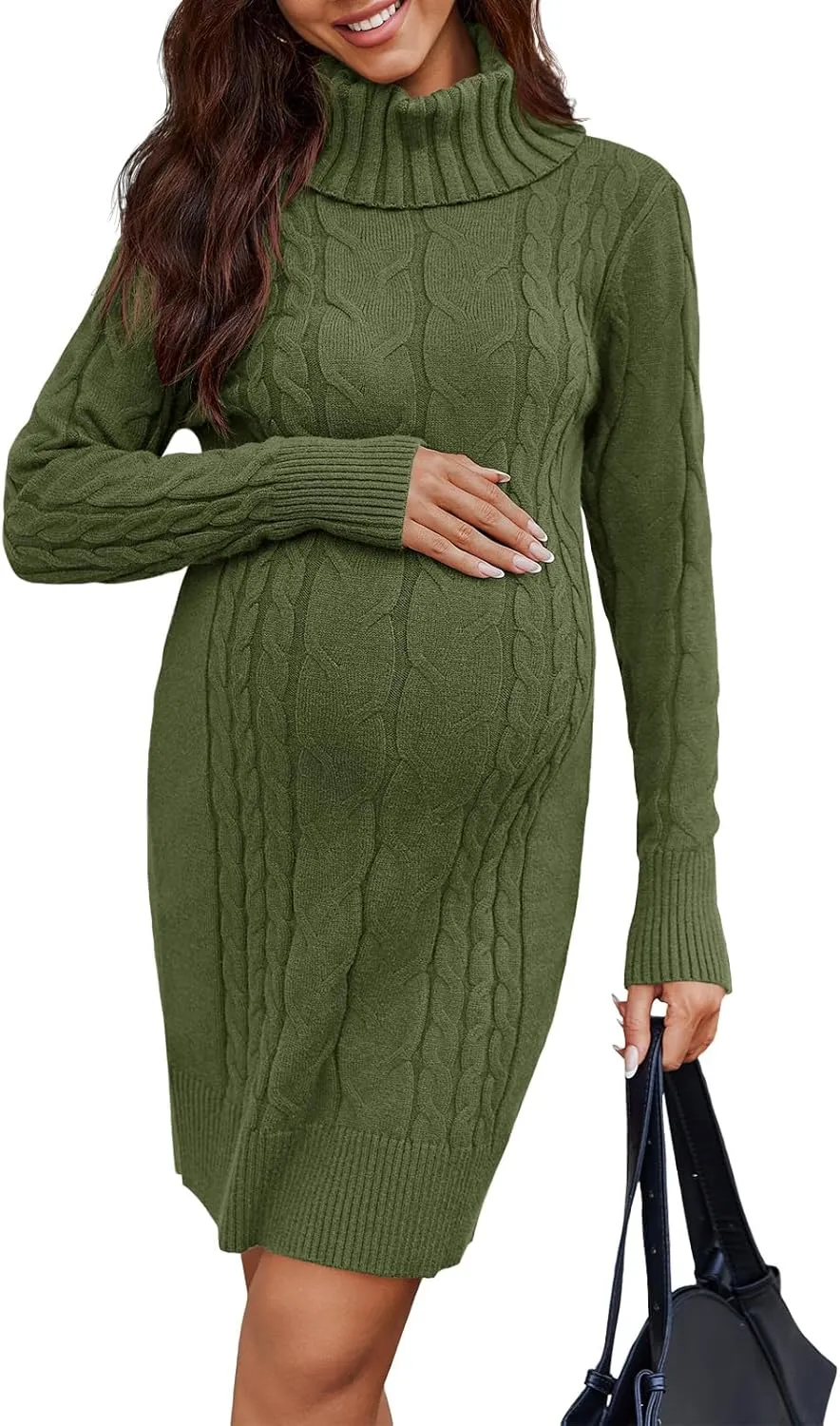Langwyqu Womens Maternity Sweater Dress Cable Knit Sexy Bodycon Turtleneck Long Sleeve Mini Fall Sweaters Dresses