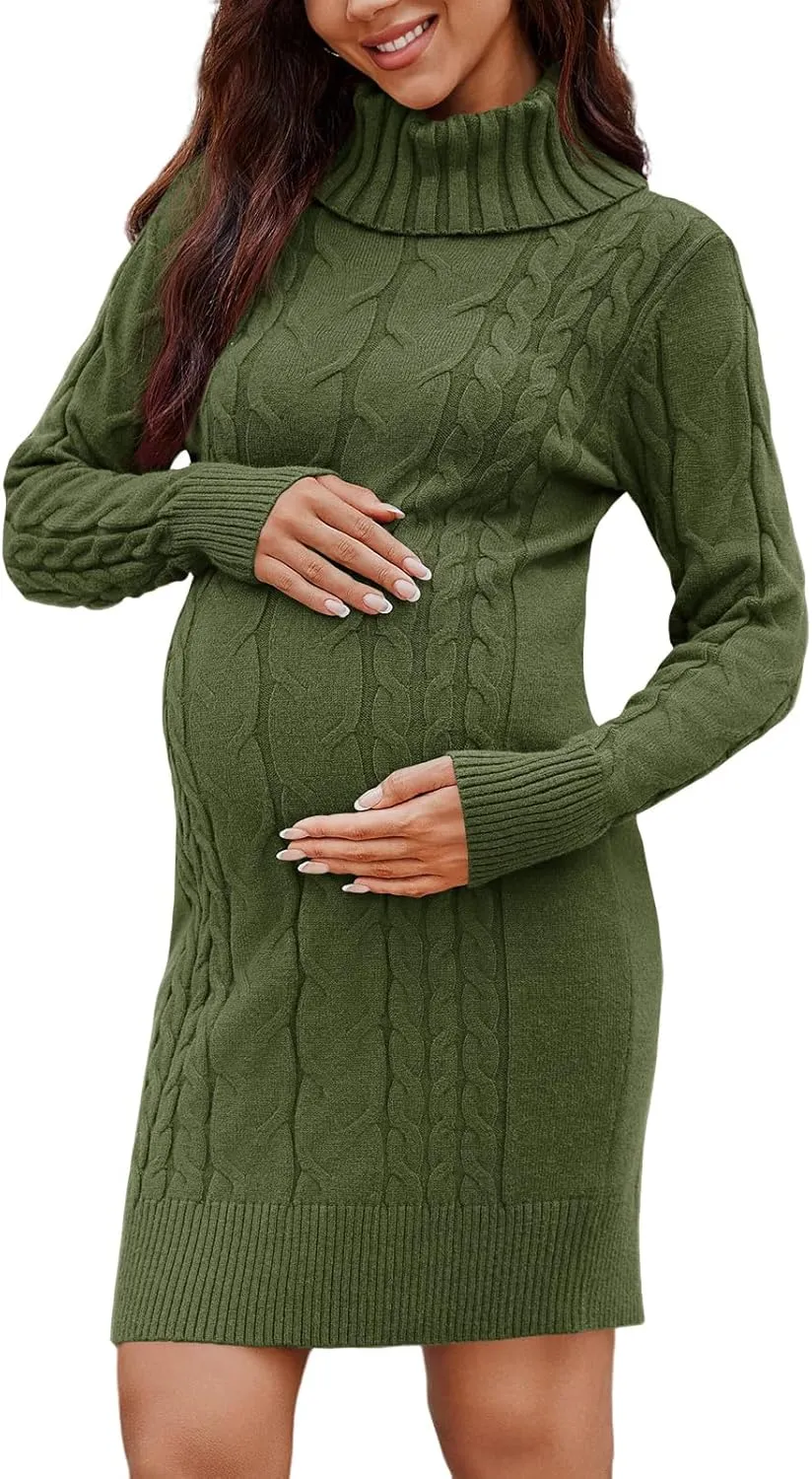 Langwyqu Womens Maternity Sweater Dress Cable Knit Sexy Bodycon Turtleneck Long Sleeve Mini Fall Sweaters Dresses