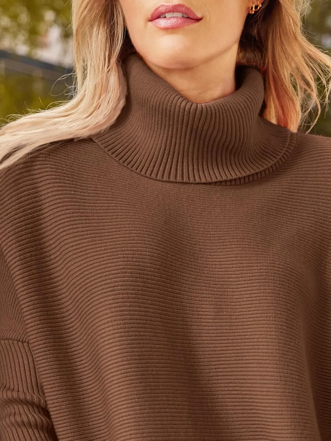 LILLUSORY Women's Turtleneck Oversized Sweaters Long Batwing Sleeve Spilt Hem Tunic Pullover Knit Tops