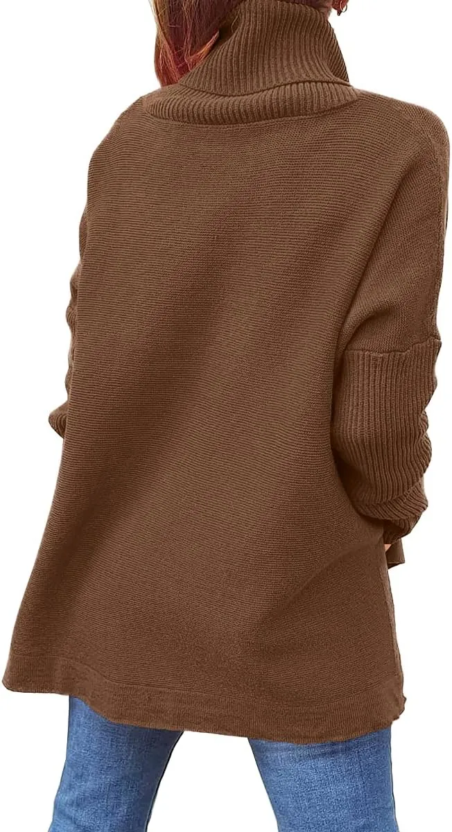 LILLUSORY Women's Turtleneck Oversized Sweaters Long Batwing Sleeve Spilt Hem Tunic Pullover Knit Tops