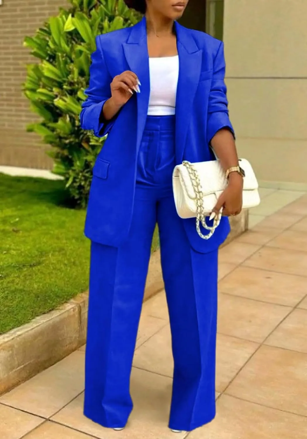 LROSEY 2 Piece Outfits for Women Dressy Double Breasted Blazer Jackets High Waisted Wide Leg Pants Suits Set Casual Business