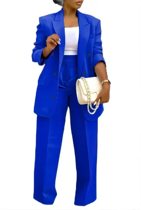 LROSEY 2 Piece Outfits for Women Dressy Double Breasted Blazer Jackets High Waisted Wide Leg Pants Suits Set Casual Business