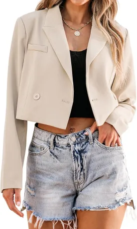 luvamia Cropped Blazers for Women Business Casual Open Front Long Sleeve Suit Jacket Trendy Oversized Work Office Blazer