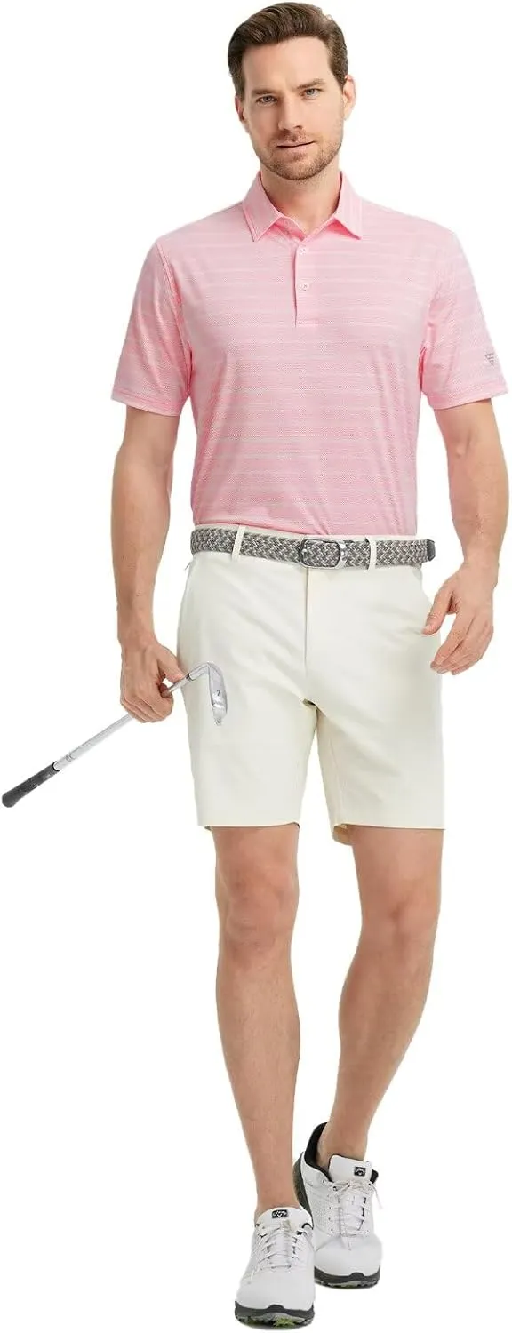 M MAELREG Men's Golf Shirts Moisture Wicking Dry Fit Lightweight Performance Short Sleeve Jacquard Striped Polo Shirts