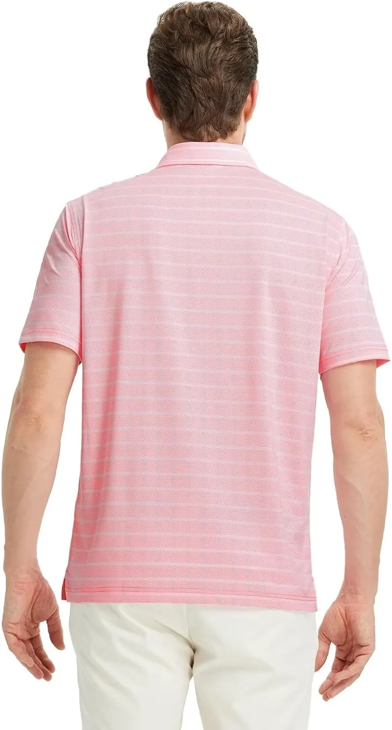 M MAELREG Men's Golf Shirts Moisture Wicking Dry Fit Lightweight Performance Short Sleeve Jacquard Striped Polo Shirts