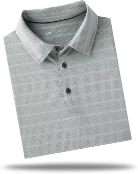 M MAELREG Men's Golf Shirts Moisture Wicking Dry Fit Lightweight Performance Short Sleeve Jacquard Striped Polo Shirts