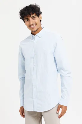 Men Blue Striped Oxford Shirt