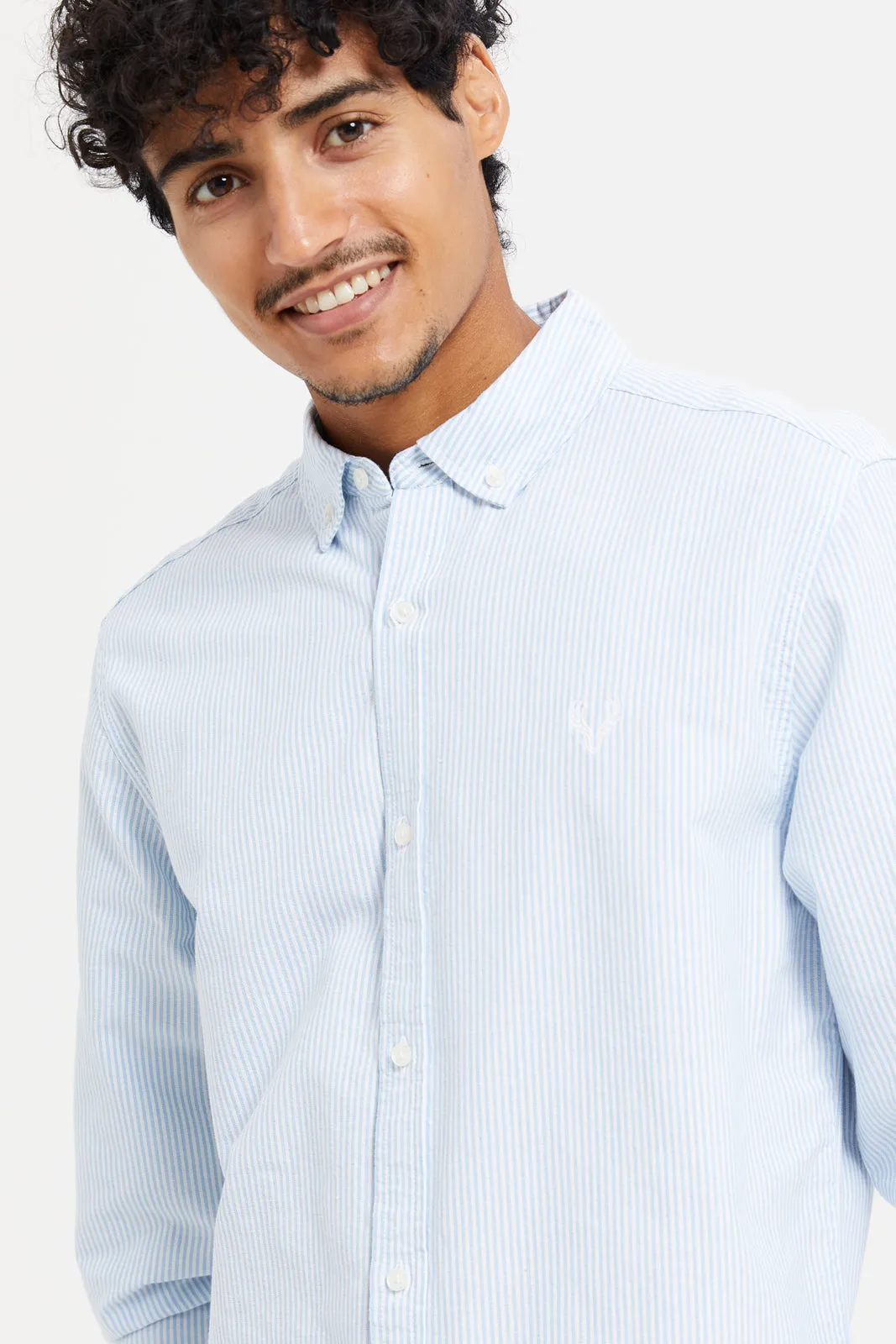 Men Blue Striped Oxford Shirt