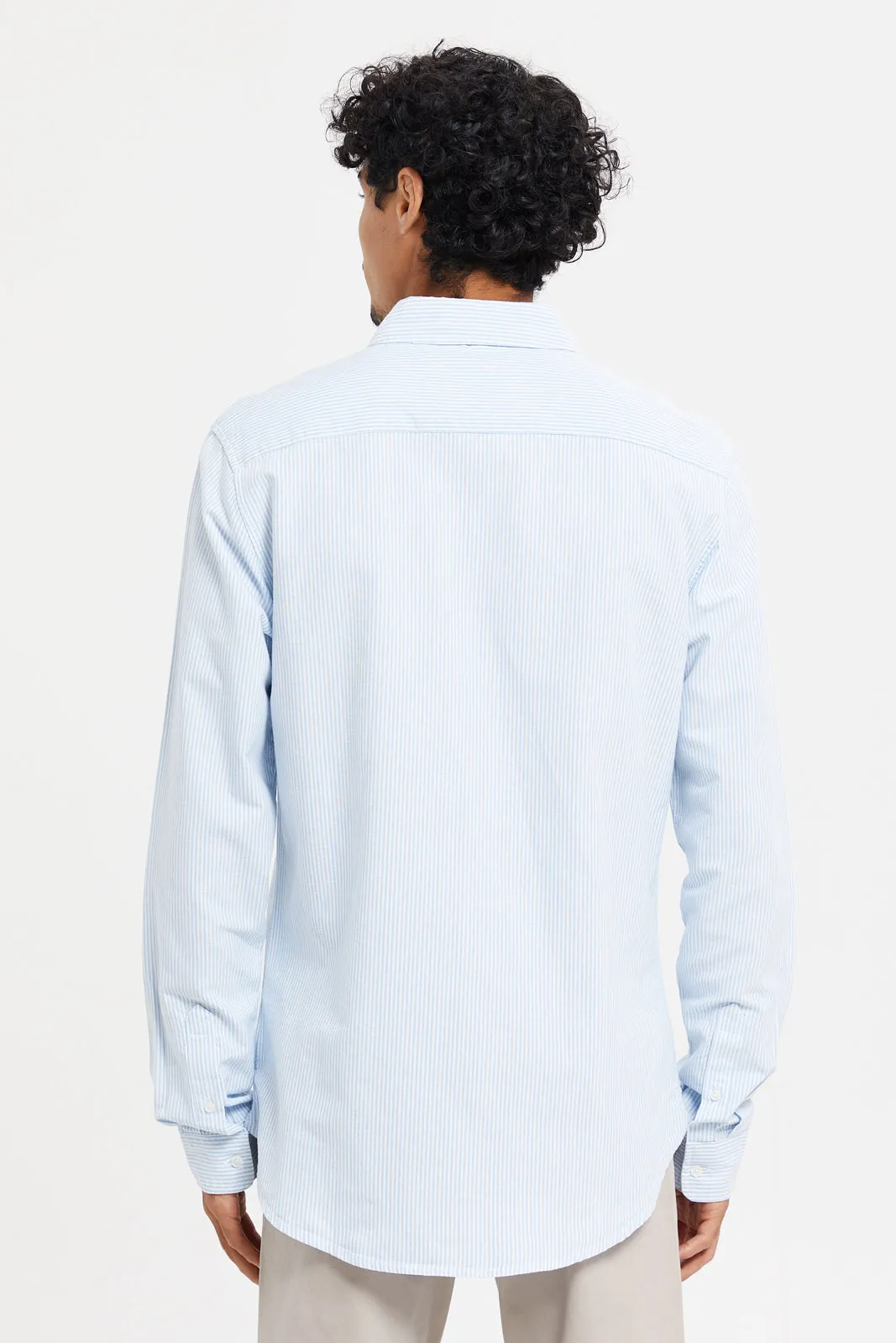Men Blue Striped Oxford Shirt